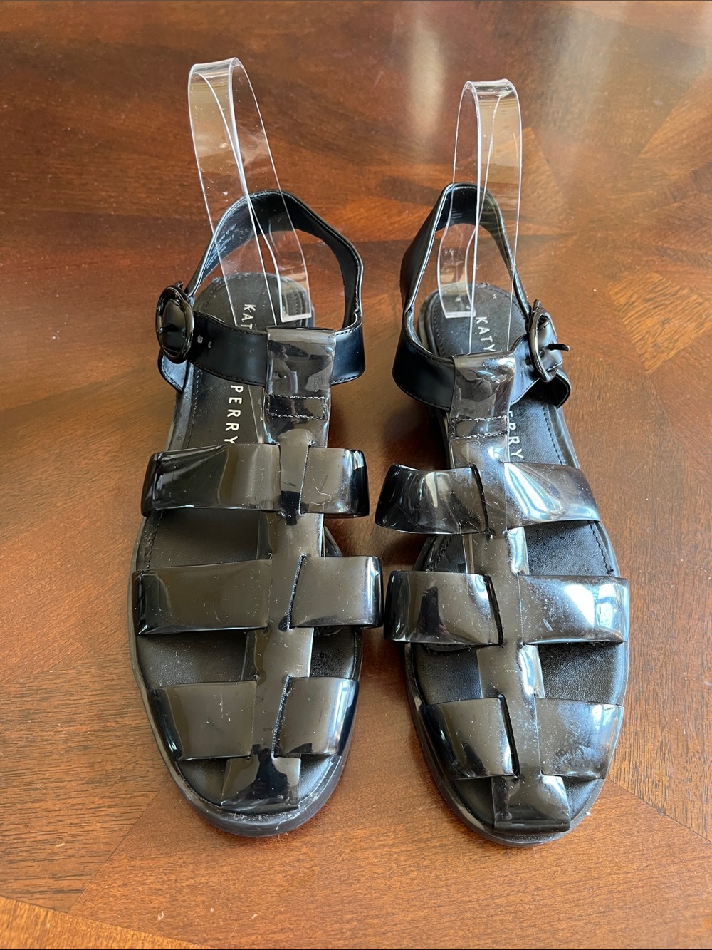 Katy Perry Collections Black Patent Jelly Fisherman Sandals with Buckle